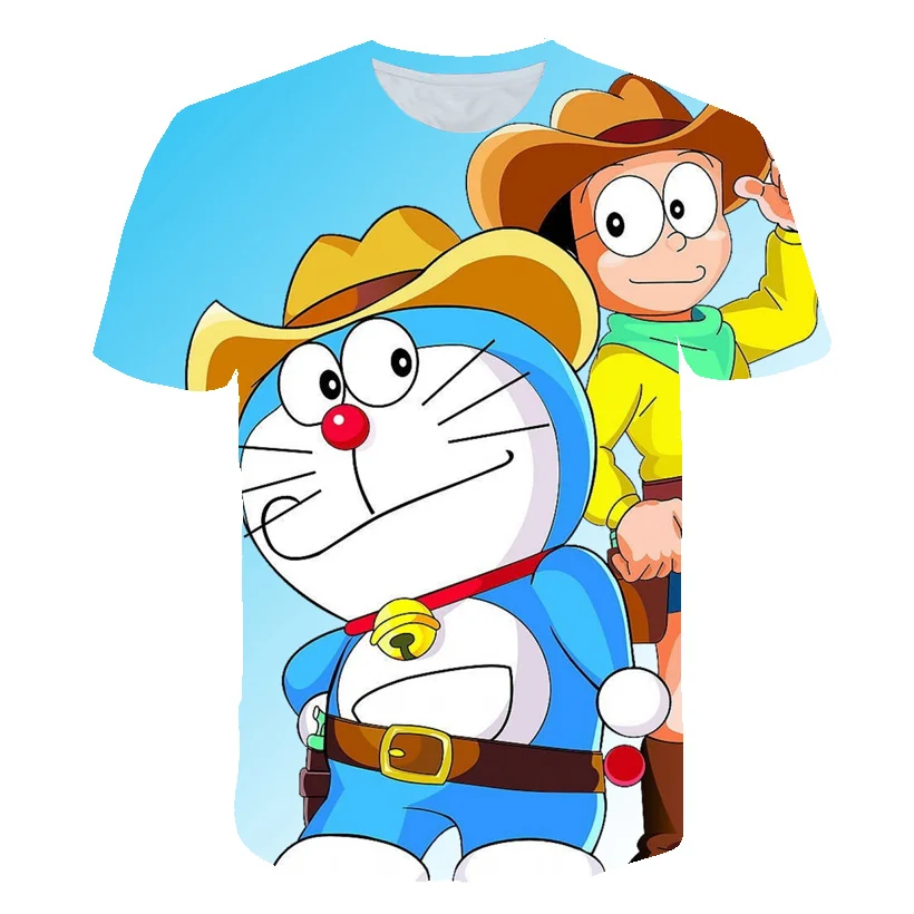 Новинка 3D футболки для мальчиков и девочек с забавным аниме принтом Doraemon Детская