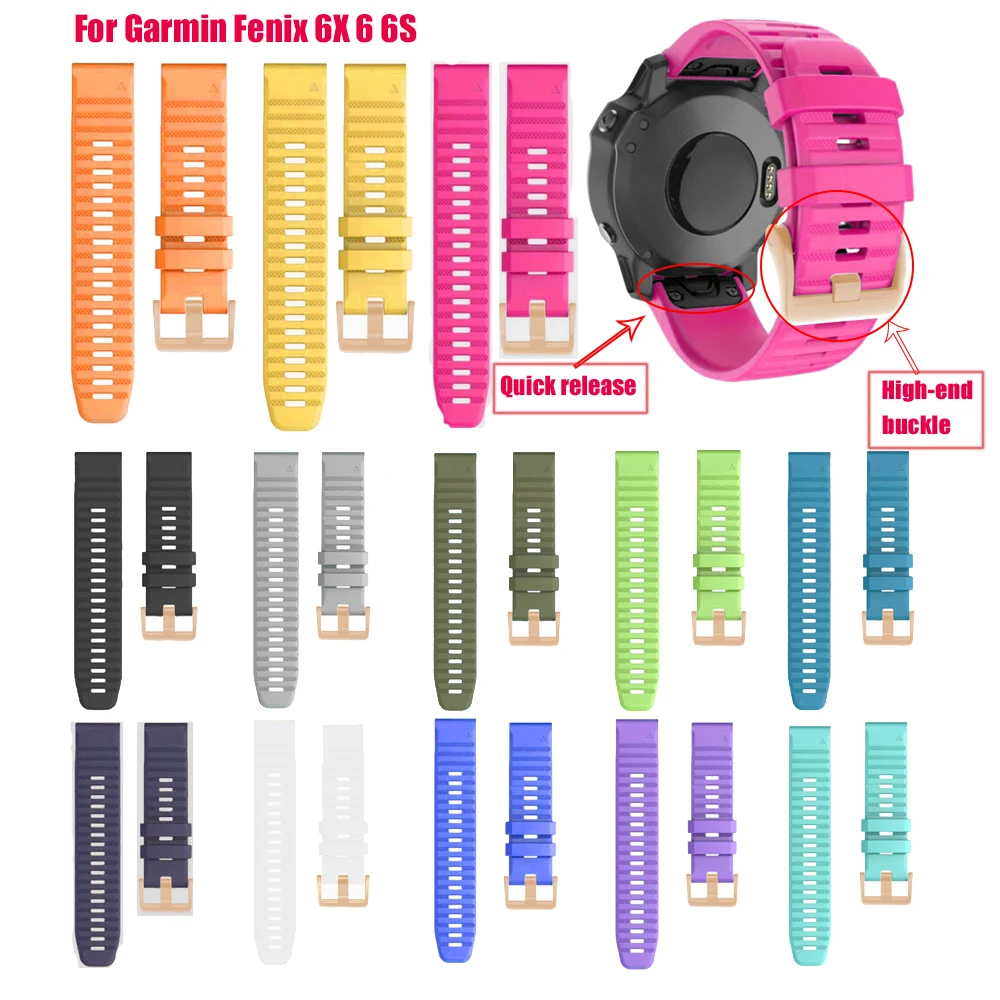 Запястье для часов Sport Silicone Watchband для Garmin Fenix 6X 6 6S Pro 5X 5 5S Plus 3 3HR Easy Fit Quick Release Wirstband 20 22 26мм.