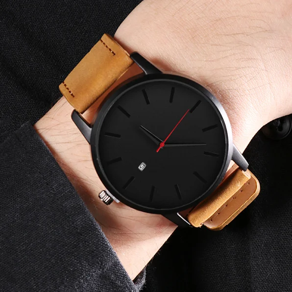 

Reloj de pulsera de cuero de moda para Hombre, cronografo de cuarzo, deportivo, informal, erkek kol saati