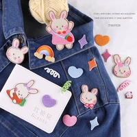 100pcslot anime embroidery patch animal cartoon cute rabbit star house love heart rainbow clothing decoration applique