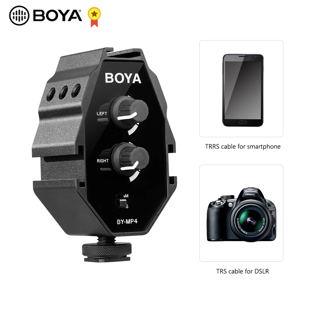 Стерео адаптер BOYA для камеры Canon Nikon Sony DSLR смартфонов iPhone Samsung 2 канальный моно