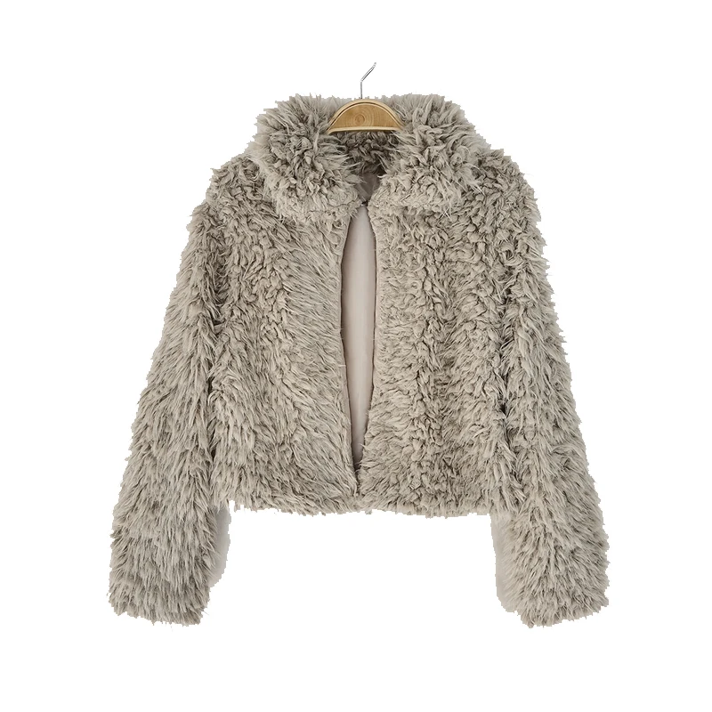 

TRODEAM HIGH QUALITY Winter Faux Lambswool Jacket Long Sleeve Furry Fur Women Jacket Short Outerwear Lapel Collar Slim Fur