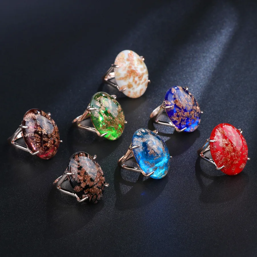 Роскошное женское кольцо 7 цветов с овальным натуральным камнем уникальный стиль