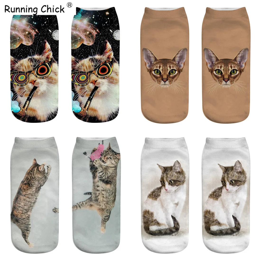 Бег цыпленок маленький кот 3D печатные носки горячие продажи|Носки-следки| |