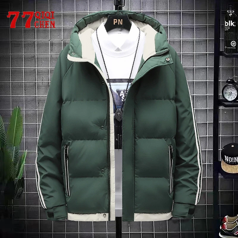 

Men's Winter Jacket Hooded Thicken Warm Slim Parka Coat male new Zipper Casual Outerwear Windproof Jackets Mens Windbreaker 4XL