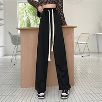 drawstring womens high waisted pants black casual loose straight leg trousers female fashion student pants clothing 2021 hot