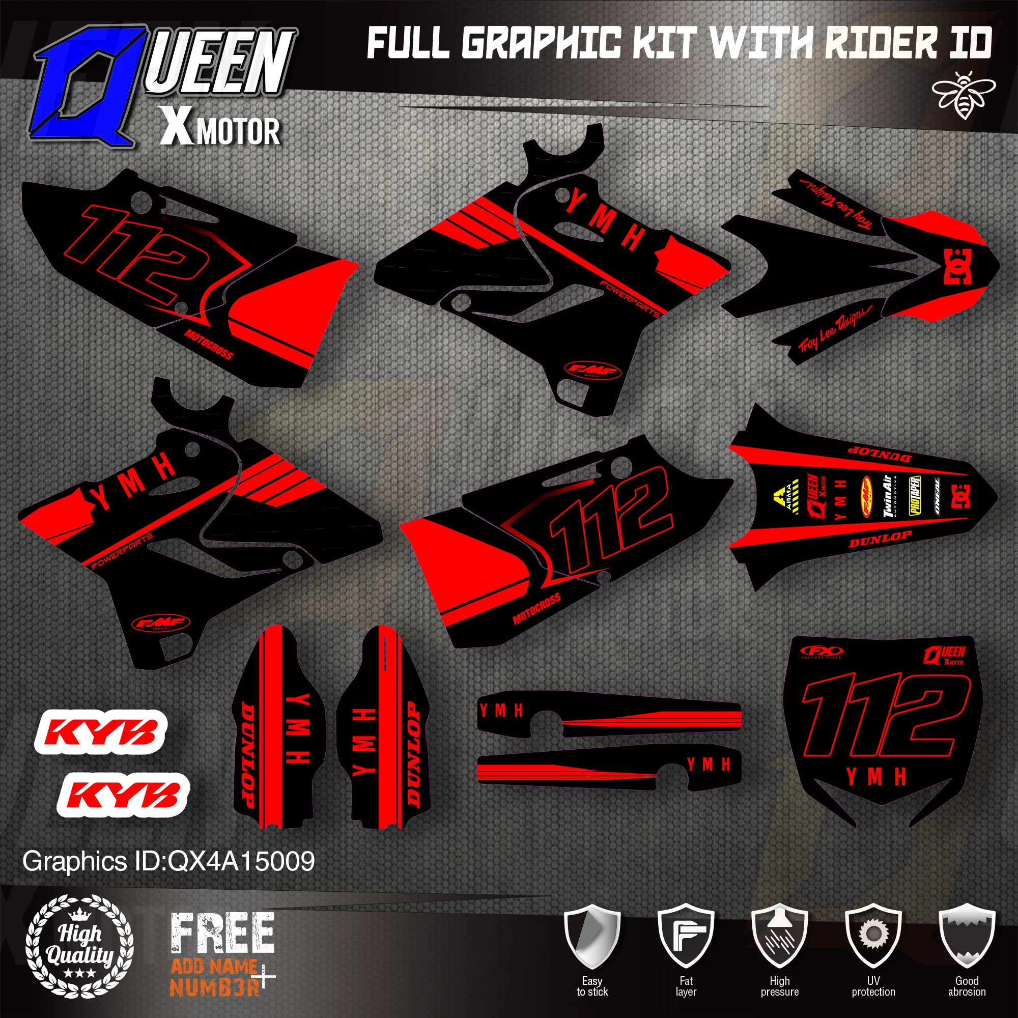 

QUEEN X MOTOR Custom Team графические фоны наклейки 3M Набор наклеек для YAMAHA 2015 2016 2017 2018 YZ125-250 009
