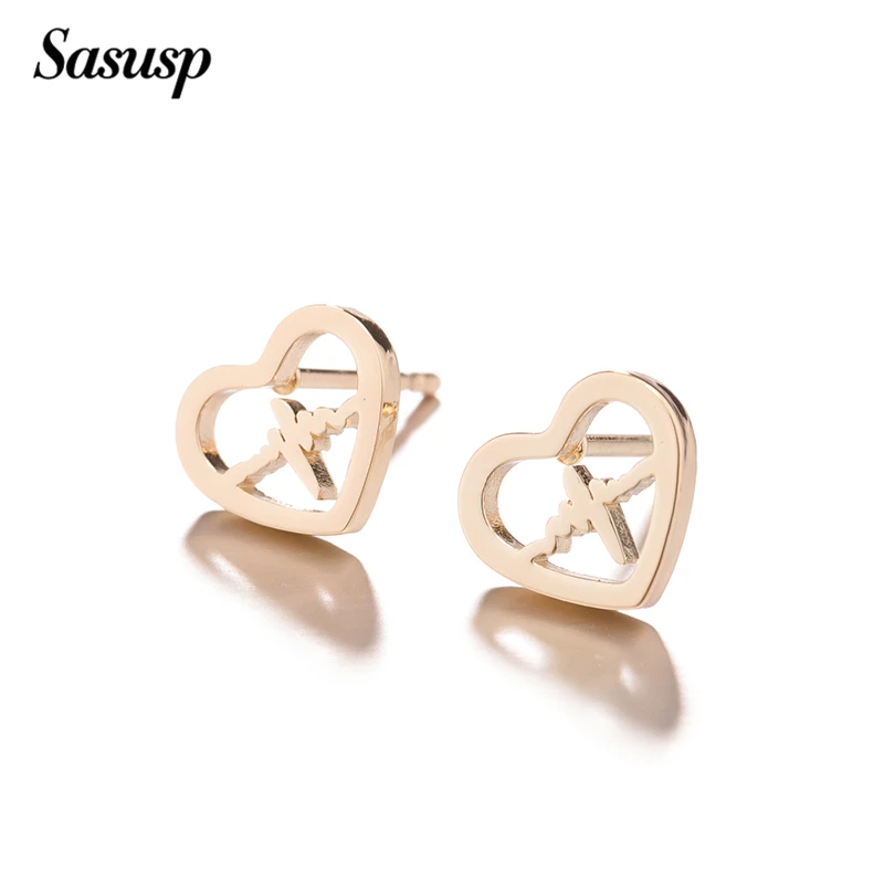 Sasusp сердце и электрокардиограмма серьги для женщин из нержавеющей стали 1 пара |