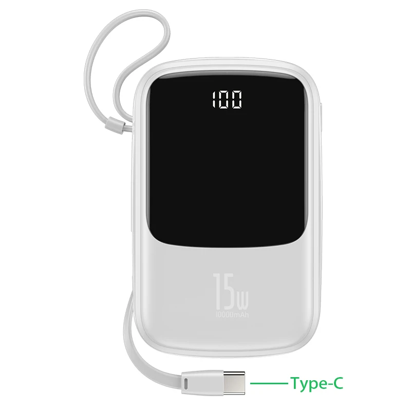 Baseus 10000mAh повербанк 15W внешний аккумулятор зарядное устройство для телефона 4 выхода и 2 входа цифровой дисплей power bank аккумулятор для iPhone samsung huawei - Цвет: White For Type C