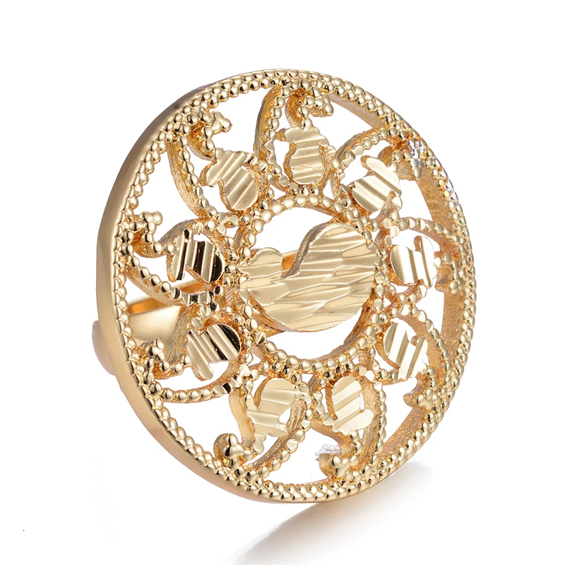 Новинка 24K Sun Дубай Золотое кольцо для женщин и мужчин эфиопское обручальное