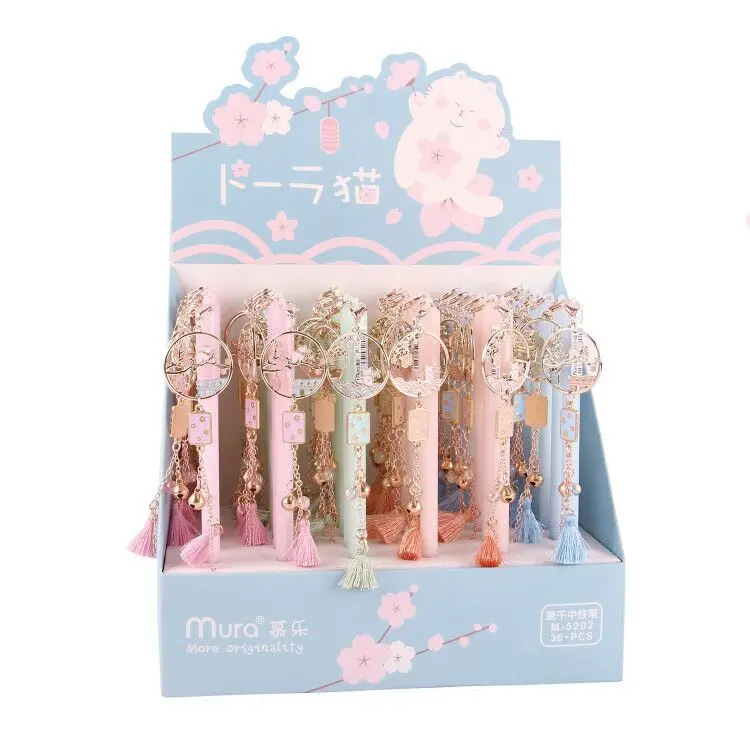 

36 pcs/lot Creative Cherry Cat Pendant Gel Pen Cute 0.5mm black Ink Signature Pens Promotional Gift Office School Supplies