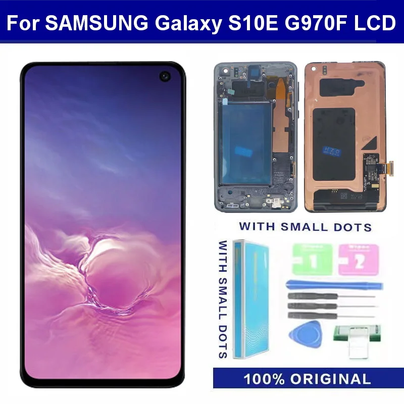 Original LCD With Frame For SAMSUNG Galaxy S10E G970 G970F/DS G970W S10e Display Touch Screen Digitizer Replacement with dots
