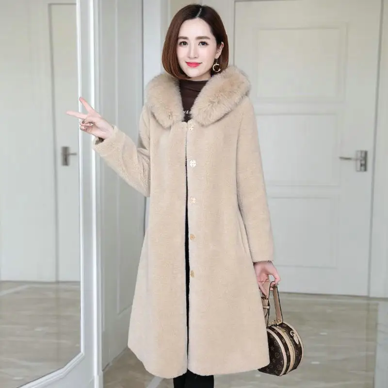 Women 2022 Autumn Winter Real Fur Coat Female Natural Fox Collar Hooded Shearling Jacket Ladies Warm Wool Outwear Mujer X75