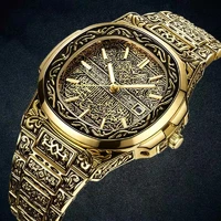 luxury relogio masculino vintage reloj watch men quartz wristwatches clock embossed pattern stainless steel watchband watches