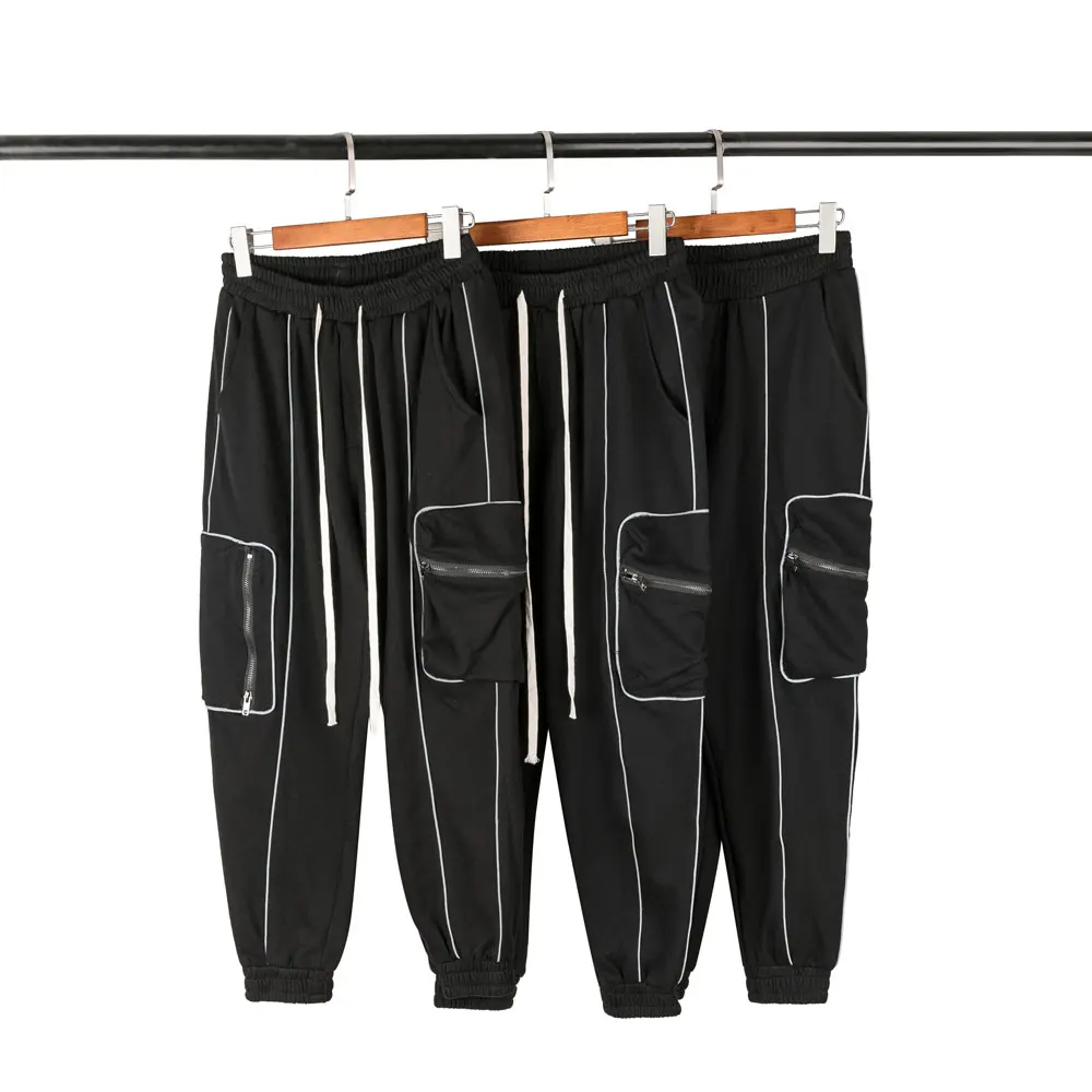 Мужские спортивные брюки на молнии повседневные Черные с боковыми карманами в