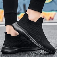 2021 summer men tennis sports shoes fashion casual sneakers flat breathable elastic light socks shoes black slip on mens shoes
