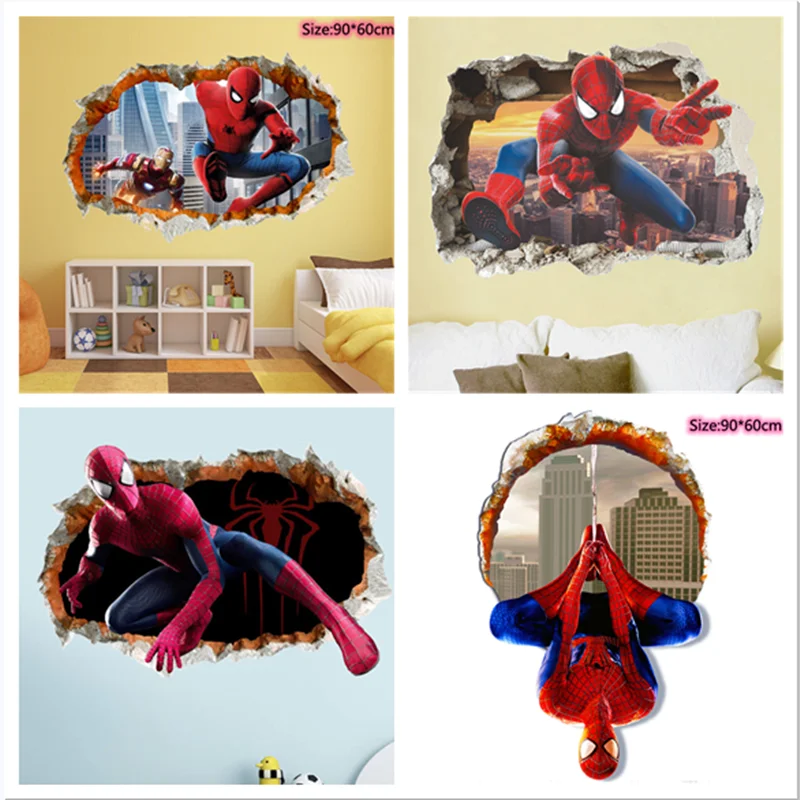 Spiderman Wall Stickers For Kids Rooms Spider Man Boys Children Bedroom Wallpaper Vinyl Home Decor Nursery Decals Decorations | Дом и сад