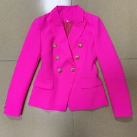 high quality 2021 stylish designer blazer womens classic double breasted lion buttons slim fitting blazer jacket hot pink