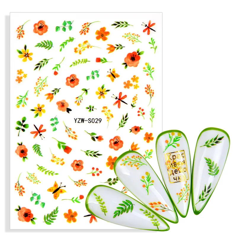 

2021 New Flower Leaf Nail Stickers Blossoms Colorful 3D Transfer Decals Summer Gel Polish Sliders Adhesive Nail Art Decoration