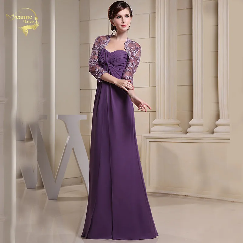 Purple Robe De Soiree 3/4 Длинные рукава размера плюс женские свадебные вечерние платья с кружевным жакетом Длинные официальные платья vestido de festa - Цвет: Purple
