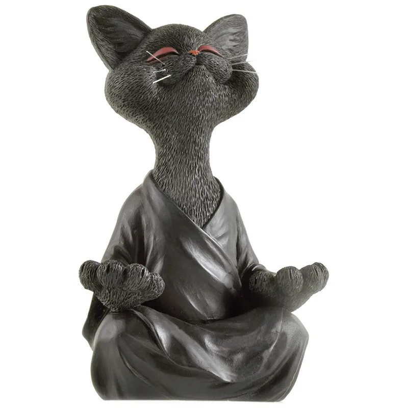

2021 Meditation Black Cat Resin Statue Yoga Meditation Figurine Collectible Happy Cat Decor Art Sculptures ART Home Decor