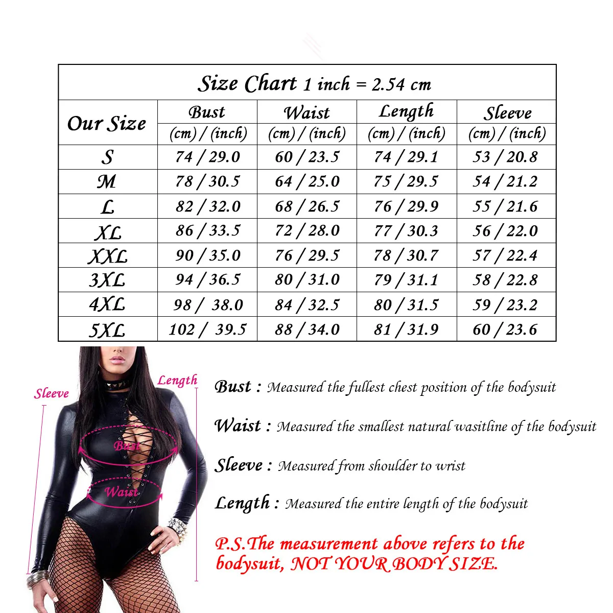 

Plus Size S-5XL Women Black Faux Leather Bodysuit Fashion Lace up Long Sleeve Bodycon Rompers Jumpsuits Playsuit Sexy Overalls