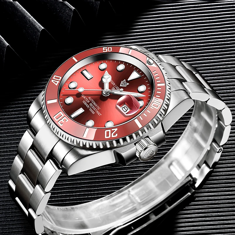 Часы наручные LIGE Мужские механические брендовые Роскошные модные деловые