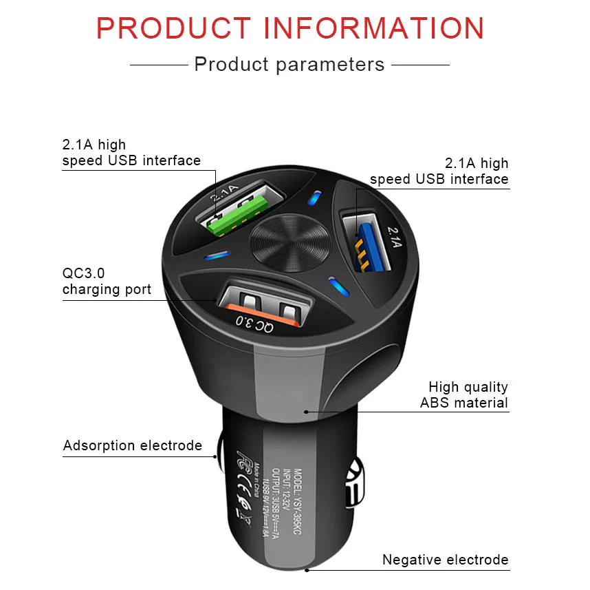 12V 24v Car Charger QC3.0 Fast Charging 3USB Cigarette Lighter Socket Splitter Real-time Voltage Auto Accessories | Автомобили и