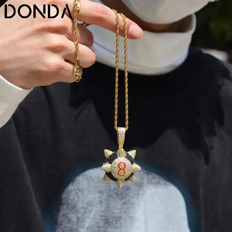 

Ювелирное изделие Donda в стиле хип-хоп с восьми шариками из черного циркония, ожерелье с подвеской в виде 8 шариков для мужчин, подарок на вече...