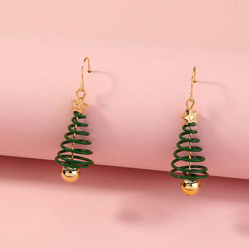 

Europe And The United States Stud Earrings Sell Like Hot Cakes Green Spiral Christmas Tree Earrings Fashion Personality Gift