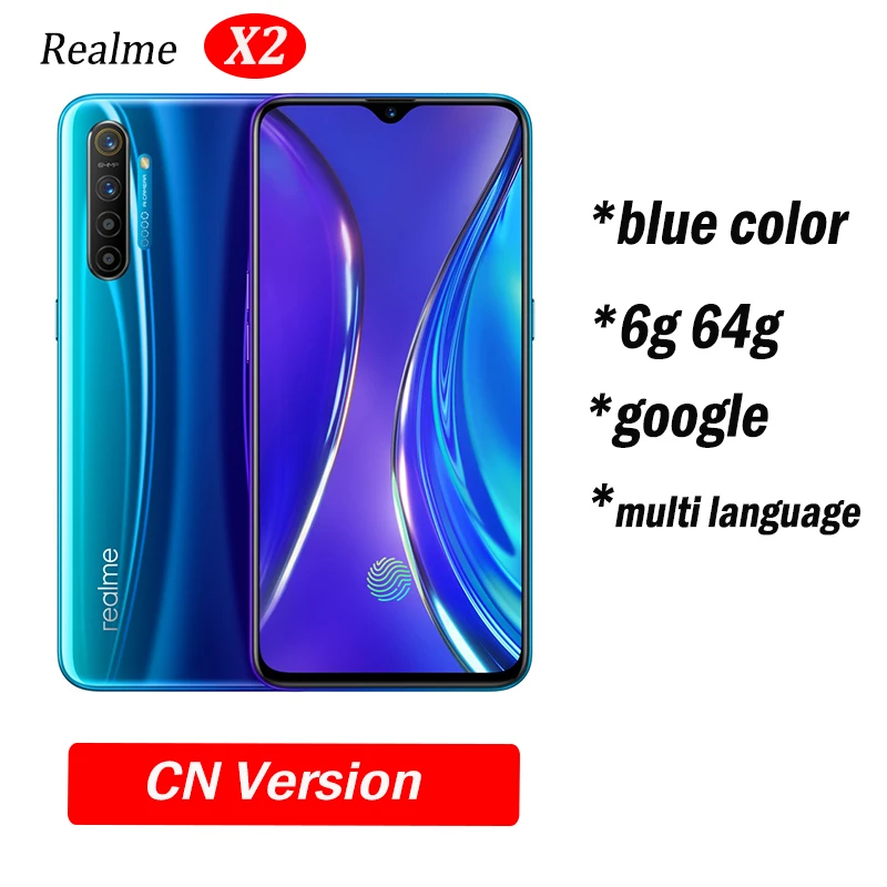 6g 64g blue Realme X2 X 2 Мобильный телефон Snapdragon 730G 64MP камера 6,4 ''полный экран NFC OPPO мобильный телефон VOOC 30W быстрое зарядное устройство - Цвет: 6g 64g blue