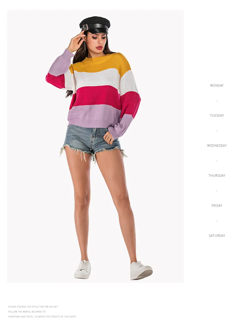

Sweater women 2020 new contrast color casual sweater women autumn and winter loose and thin long-sleeved wild sweater