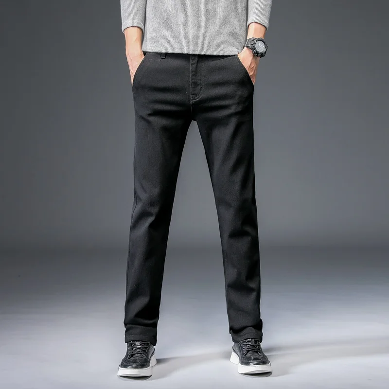 

Мужские классические черные джинсы, повседневные Модные трендовые джинсовые брюки с прямыми штанинами, Высококачественные эластичные обл...