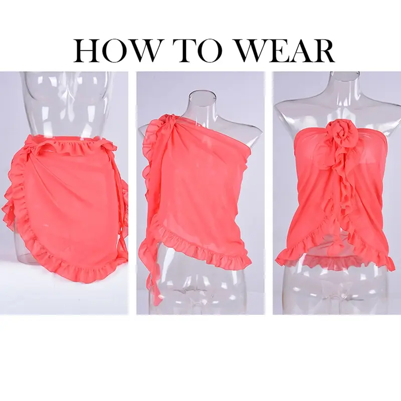 

Women Beach Bikini Cover Up Ruffle Solid Color Pareo Chiffon Wrap Skirt Sarong Scarf Beachwear Bathing Suit Beachwear Swimsuits