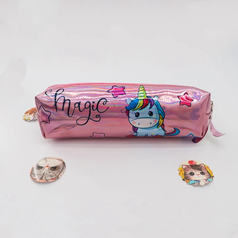 unicorn Pink color Милый пенал с единорогом чехол из искусственной кожи с голографической отделкой корейское платье-Карандаш сумка для девочек большой размер kawaii Карандаш Чехол косметический мешок с застежкой-молнией школьный пенал для карандашей - Цвет: unicorn Pink color