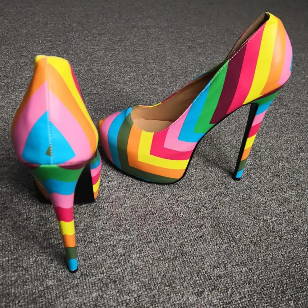 ASHIOFU New Real Photos Women High Heel Pumps Rainbow Party Prom Dress Shoes Multicolored Evening Fashion Court | Обувь
