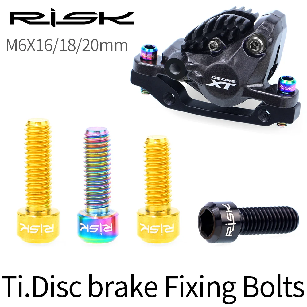 

RISK 4pcs M6x18mm Titanium Alloy Mountain Bike Disc Brake Fastening Bolts Bolts With Grooves Washer for MTB Driving