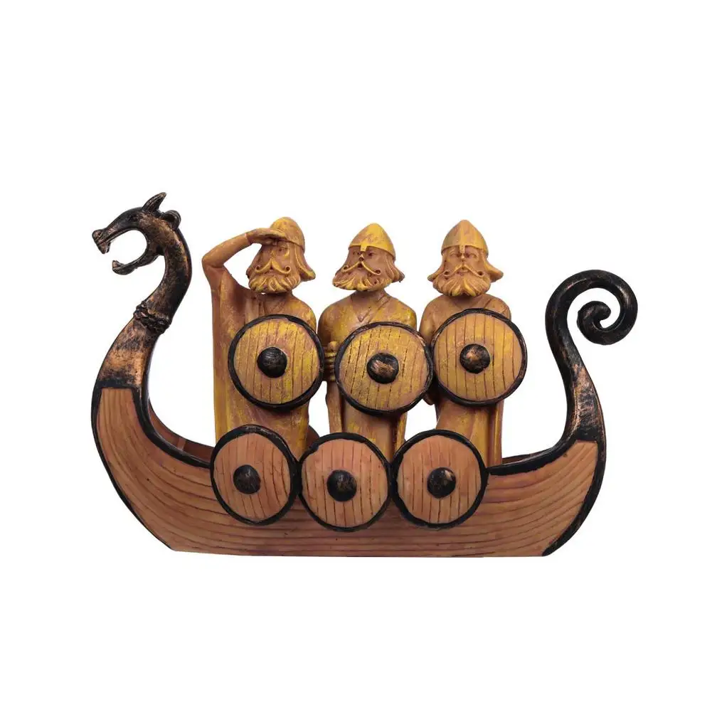 

Creative Painted Boat Ornament Resin Crafts Retro Soldier Shield Dragon Boat Home Decorations