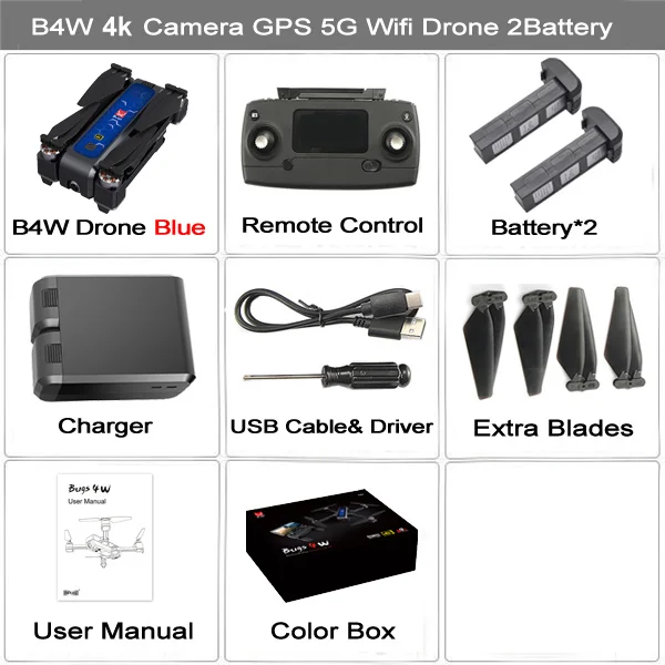 Blue 4K 2BAT BX MJX Bugs 4W B4W gps Радиоуправляемый Дрон с камерой 4K HD бесщеточный Дрон складной 5G wifi FPV Квадрокоптер 1,6 км 25 минут оптический поток - Цвет: Blue 4K 2BAT BX