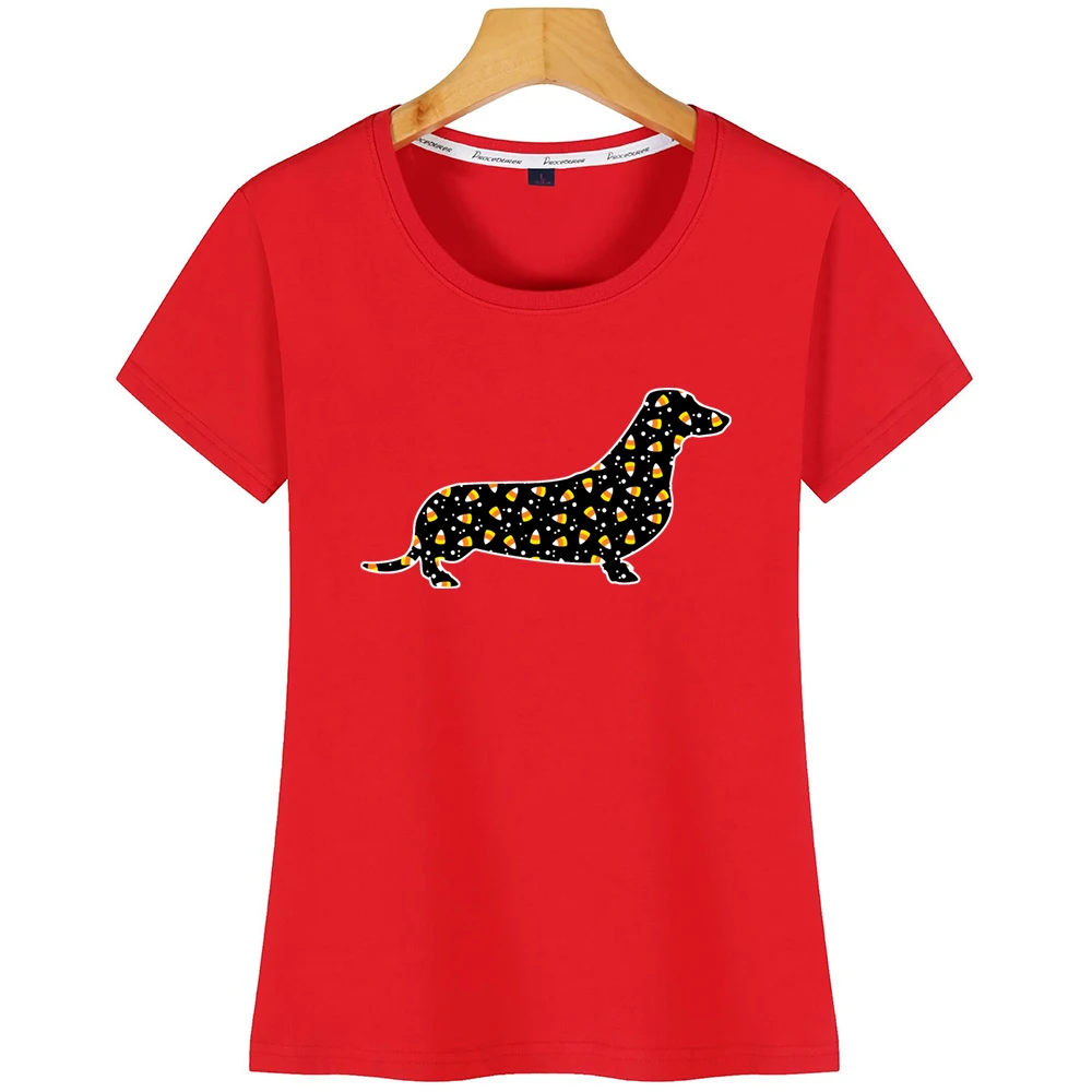 Топы Футболка женская на Хэллоуин такса летняя белая хлопковая футболка |