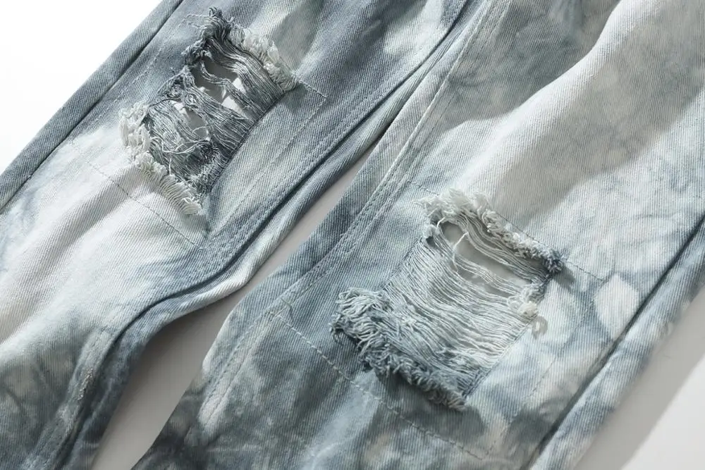 Уличная Мужская Прямые рваные джинсы брюки градиентный цвет хип-хоп мужские