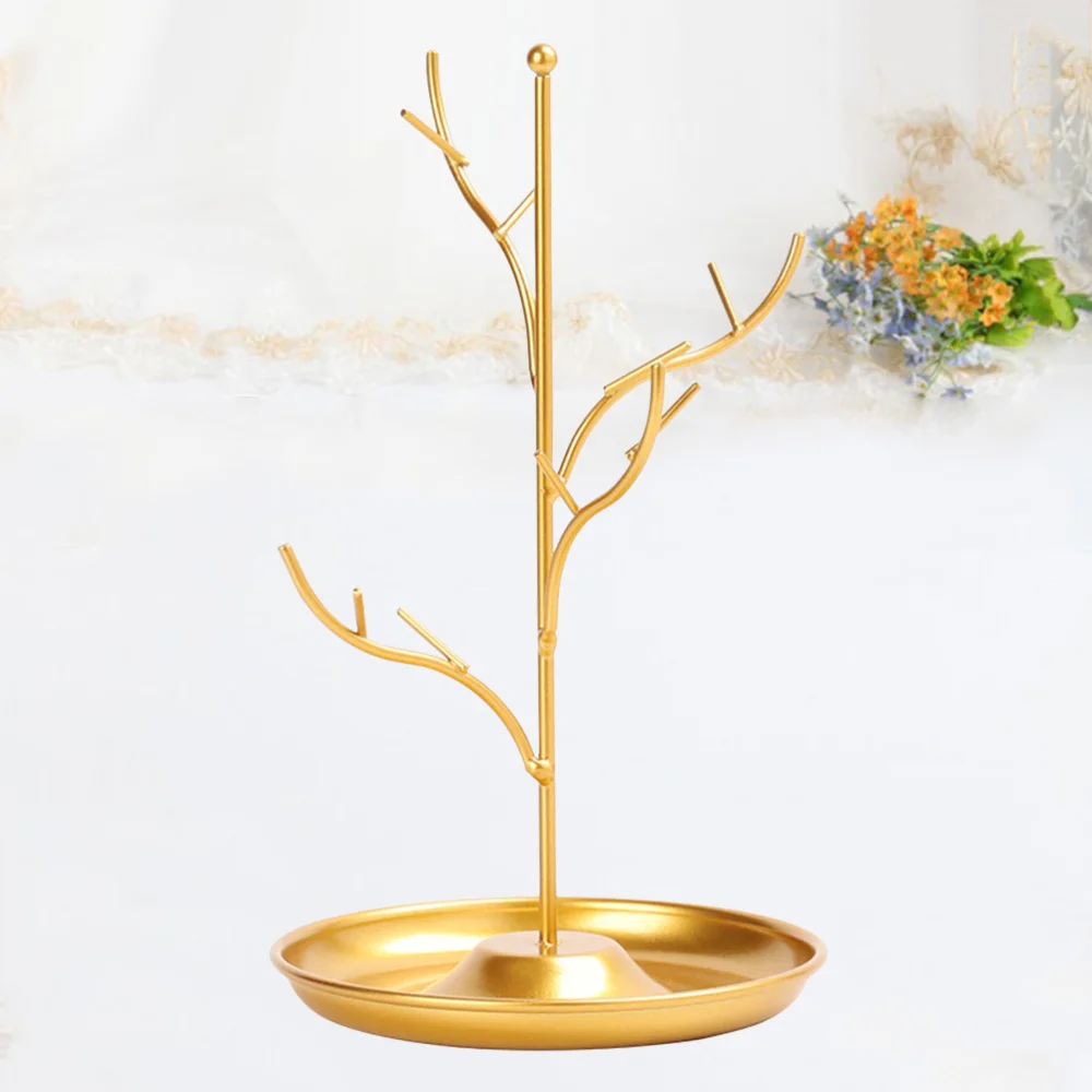 

Golden Tree Branches Design Necklace Display Rack Jewelry Showing Stand Earring Holder Hanger Pendant Iron Showcase Bracelet Org