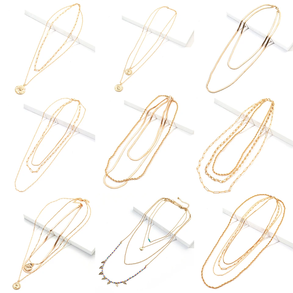 Богемия Многослойные Ожерелья Для Женщин Золотого Цвета Лист Портрет Монета