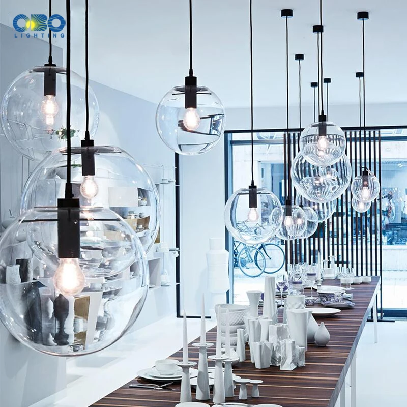Transparent Glass Ball Pendant Lamp E27 Black/Rose Gold Parlor/Bar Counter Modern Lighting 1.2m Cord Vintage Lights |