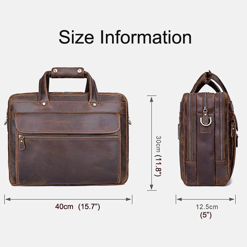 

Luxury Italian Cowhide Leather Briefcase Men Business Fashion Shoulder Travel Laptop Bag 15.6" Large Capacity YKK Metal Zippers