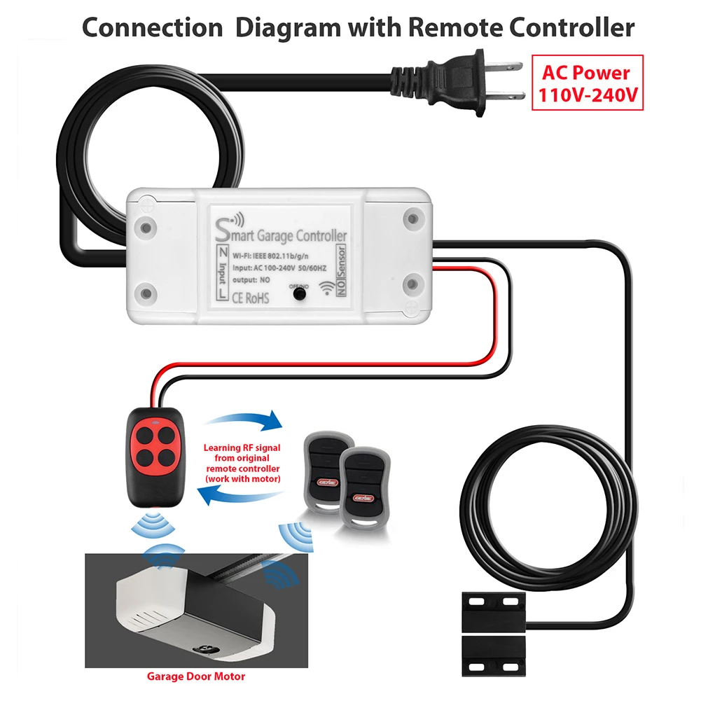 

Смарт-контроллер Tuya для гаражных дверей, беспроводной пульт дистанционного управления с поддержкой Wi-Fi, с голосовым управлением, с разъемом...