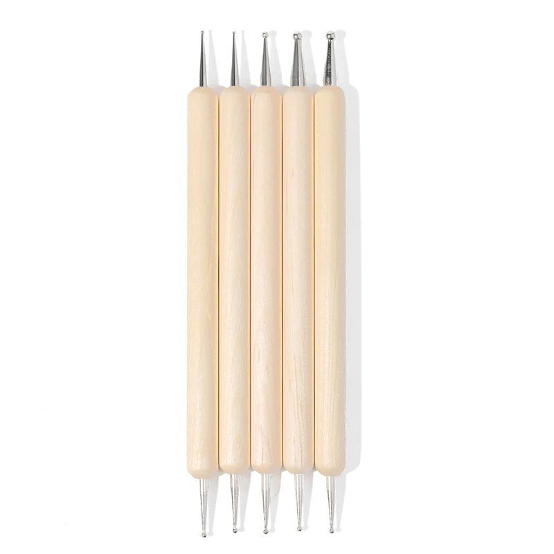 

5 pieces / set Nail Art 2 way point pen brush wooden paint acrylic UV Gel polish pick up rhinestone crystal tips manicure tools