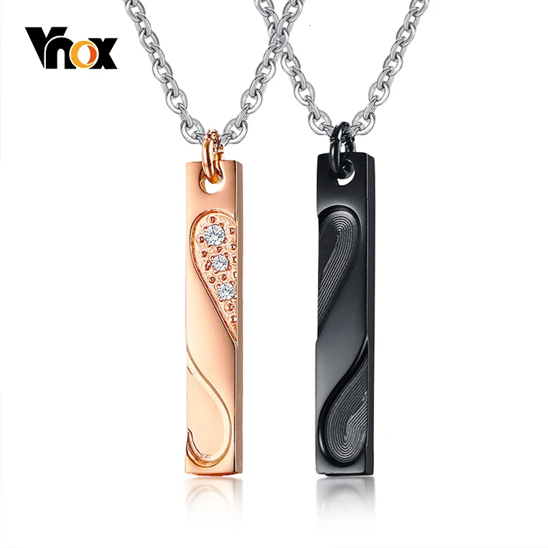 

Vnox Heart Puzzle Fingerprint Couple Necklace Stainless Steel CZ Stones Pendants Lover Jewel Anniversary Birthday Gift