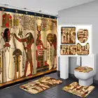 Фланелевый коврик для ванной с египетской росписью, тканевая занавеска для душа с крышкой для унитаза, с 12 крючками, домашний декоративный набор для ванной комнаты