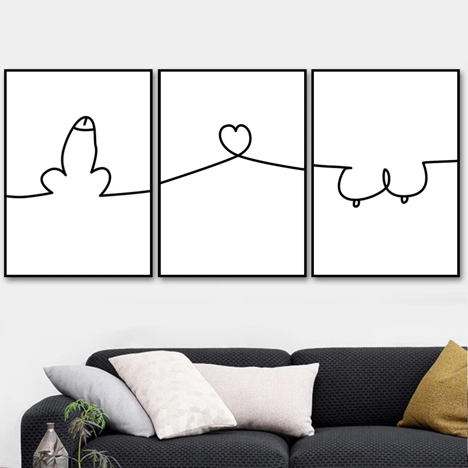 Настенная картина на холсте Абстрактная обнаженная грудь Сердце Линия